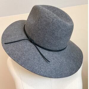 Phenix Women's Gray 100% Wool Hat Leather Trim Fall Winter Neutral Adjustable